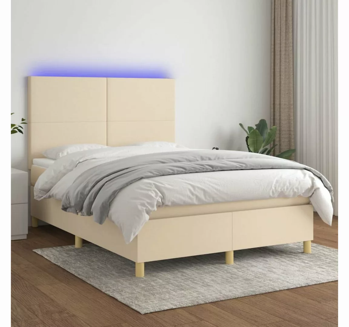 vidaXL Boxspringbett (140 x 200 cm, Schlichtes Design, Creme), mit LED günstig online kaufen