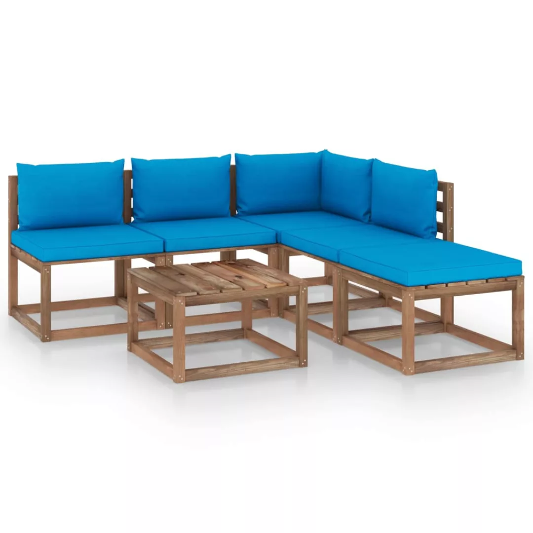 6-tlg. Garten-lounge-set Mit Hellblauen Kissen günstig online kaufen