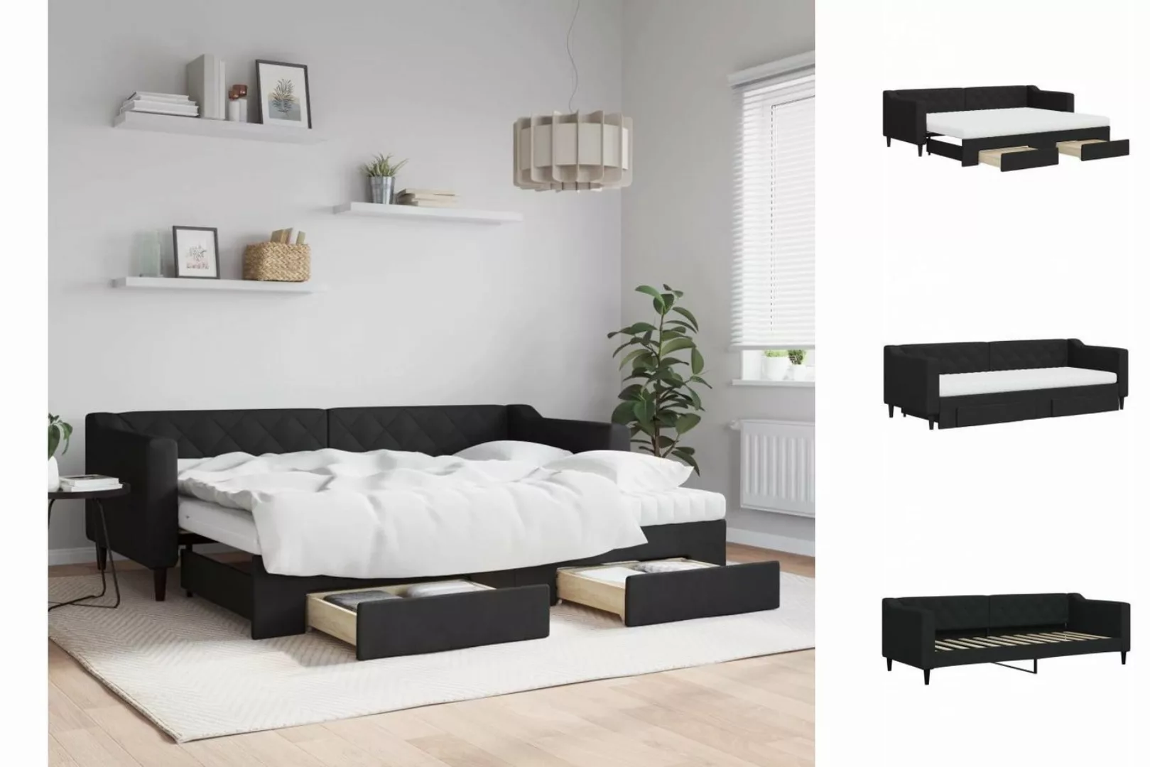 vidaXL Gästebett Gästebett Tagesbett Ausziehbar mit Schubladen Schwarz 80x2 günstig online kaufen