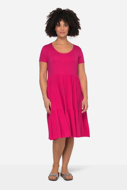 Janet & Joyce Midikleid Jerseykleid Rundhals Halbarm Saum-Volants günstig online kaufen