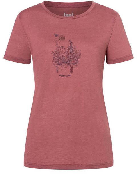 SUPER.NATURAL T-Shirt für Damen, Merino FLOWERHANDS Blumen Motiv, bunt, cas günstig online kaufen