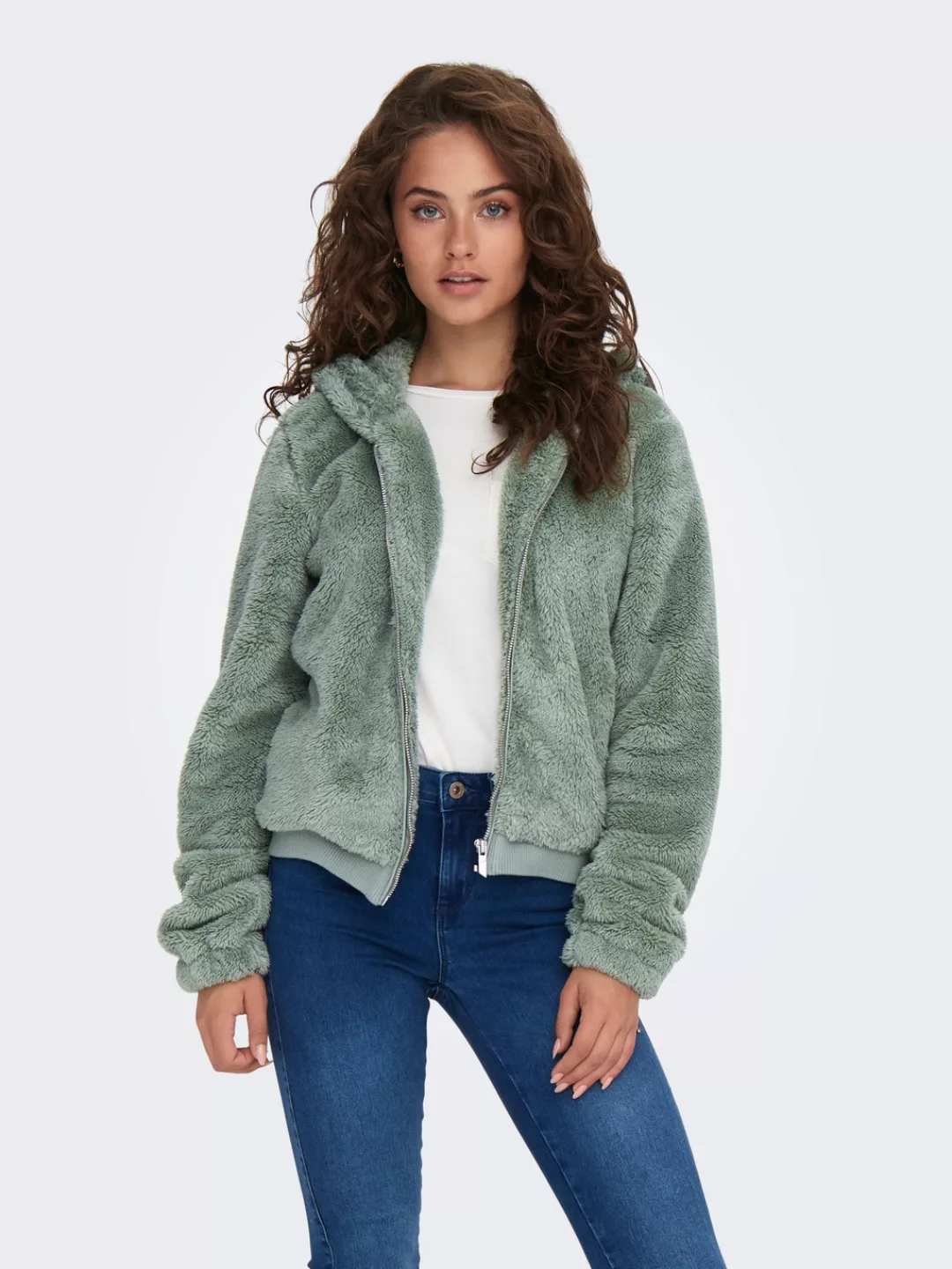 ONLY Kapuzenplüschjacke "ONLNEWANNA CONTACT SHERPA JKT OTW NOOS", mit Kapuz günstig online kaufen