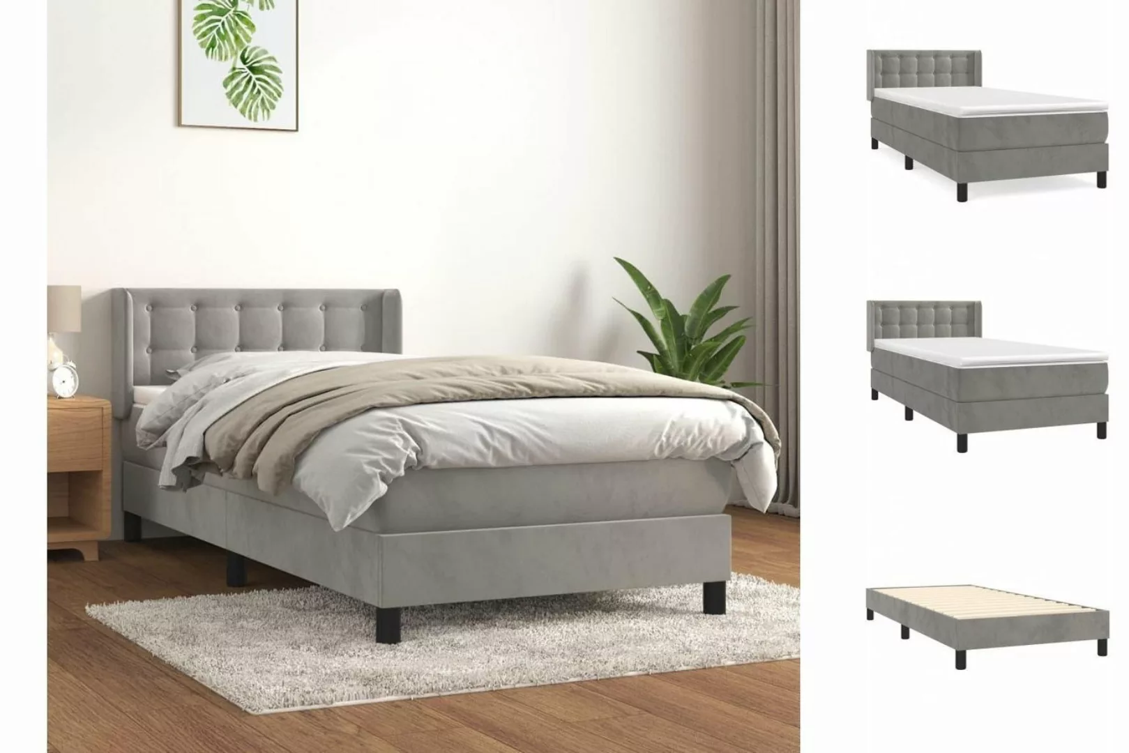 vidaXL Bettgestell Boxspringbett mit Matratze Hellgrau 90x200 cm Samt Bett günstig online kaufen