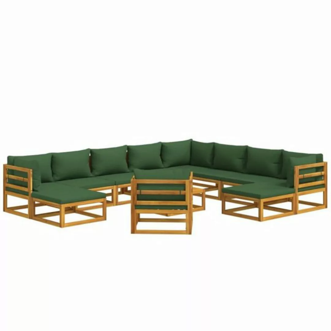 DOTMALL Big-Sofa 12-teiliges Garten-Lounge-Set mit grünen Kissen aus Massiv günstig online kaufen
