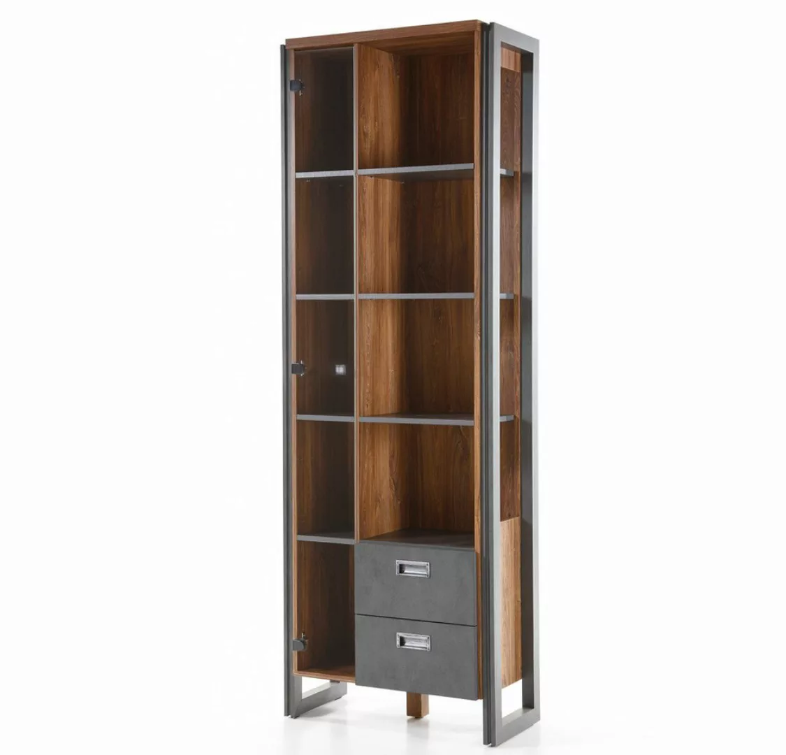 Lomadox Vitrine DALLAS-61 Stirling Oak Nb. und Matera Anthrazit 70x202x35 c günstig online kaufen