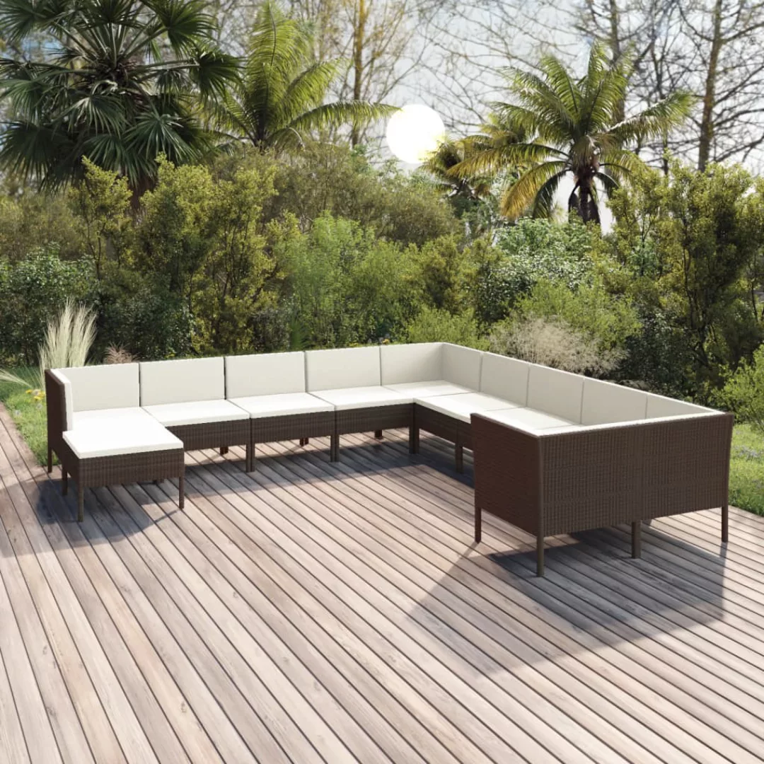 11-tlg. Garten-lounge-set Mit Auflagen Poly Rattan Braun günstig online kaufen