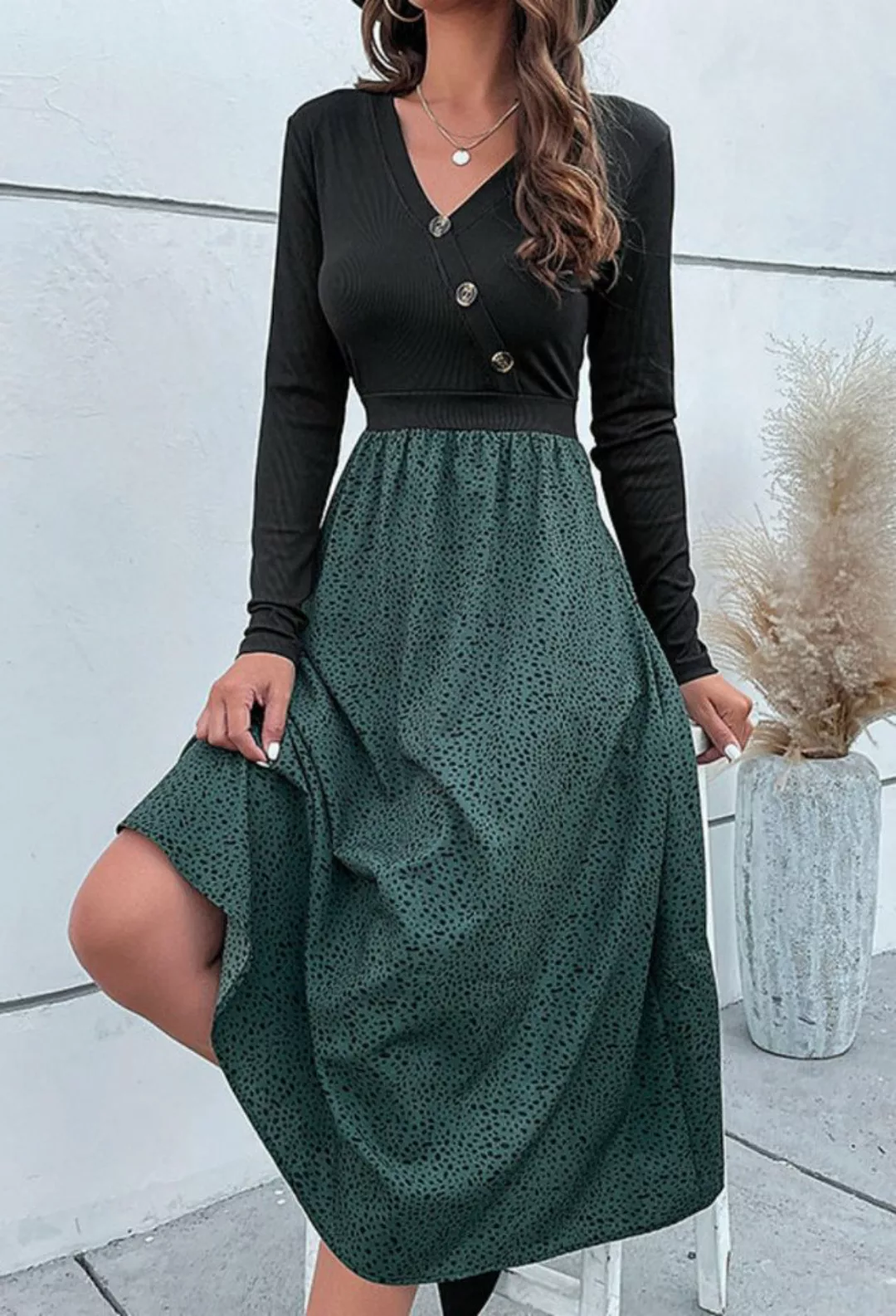 CHENIN Sommerkleid Temperament und Eleganz Farbblockierung schlankes Kleid günstig online kaufen