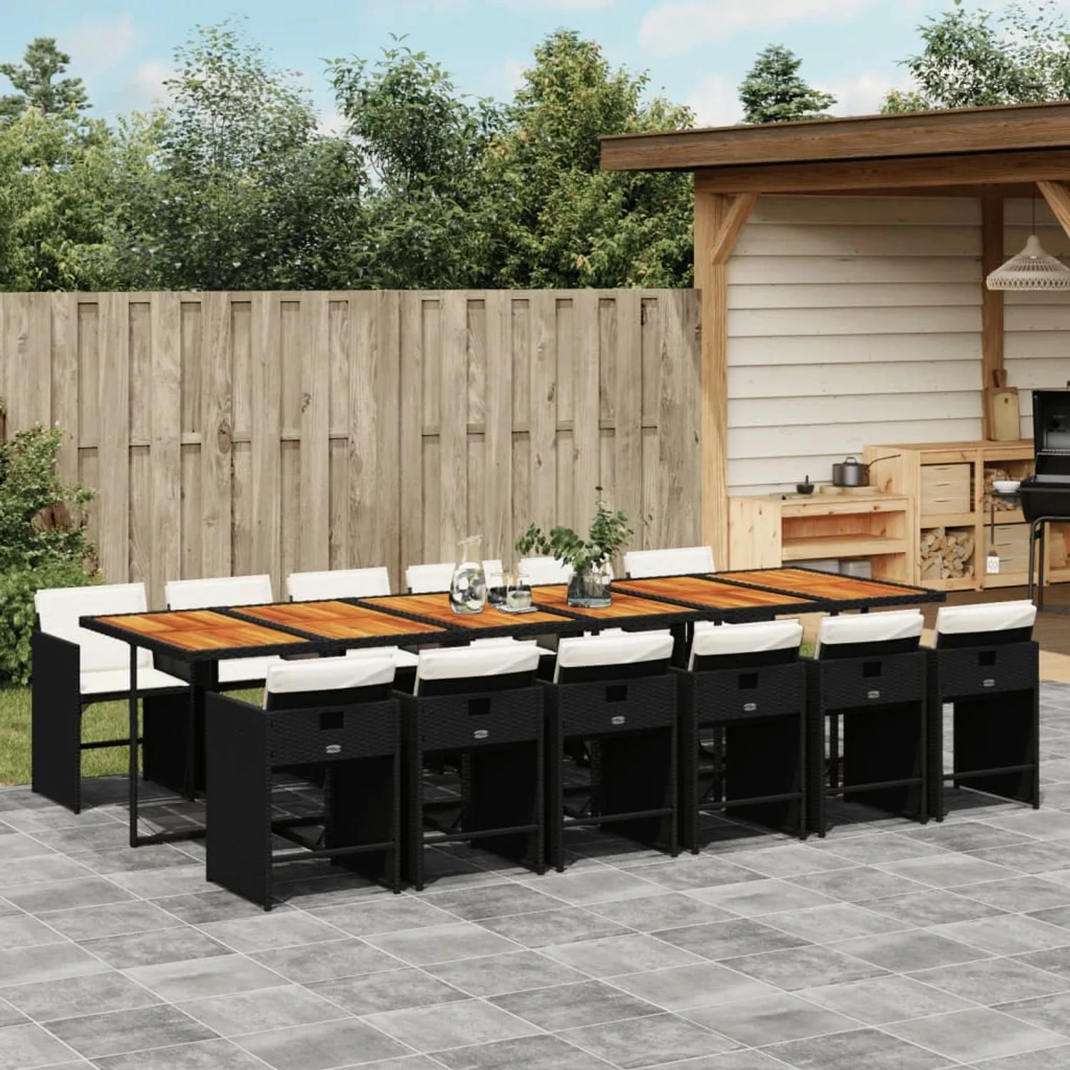 vidaXL 13-tlg Garten-Essgruppe mit Kissen Schwarz Poly Rattan Modell 26 günstig online kaufen