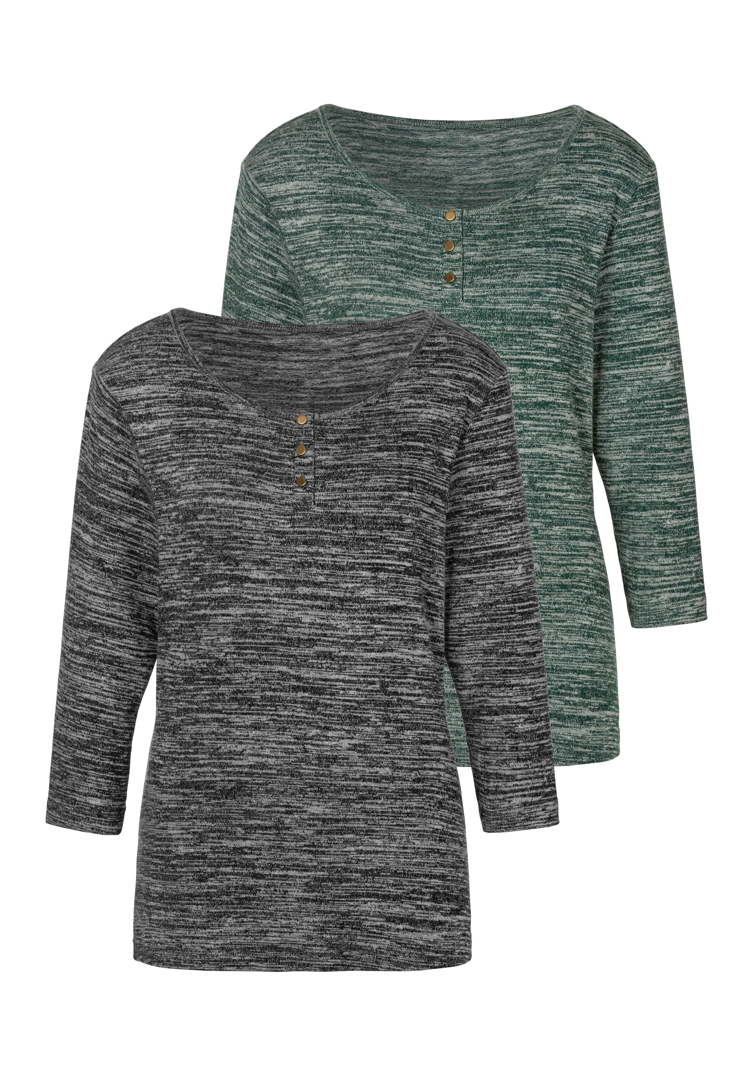 LASCANA 3/4-Arm-Shirt "mit goldfarbenen Knöpfen", (2er-Pack), aus weicher V günstig online kaufen