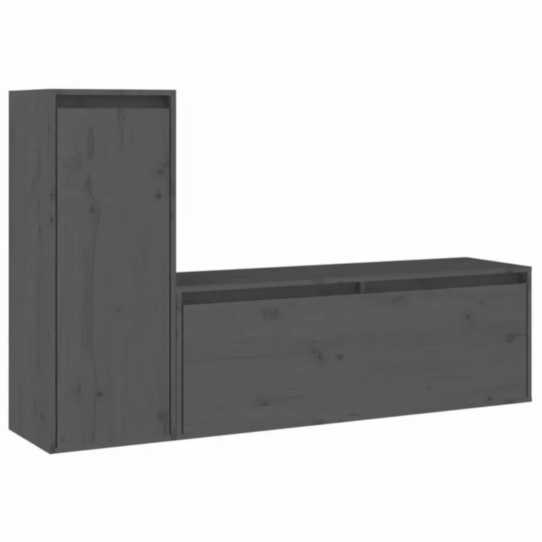 vidaXL TV-Schrank TV-Schränke 2 Stk. Grau Massivholz Kiefer (2-St) günstig online kaufen