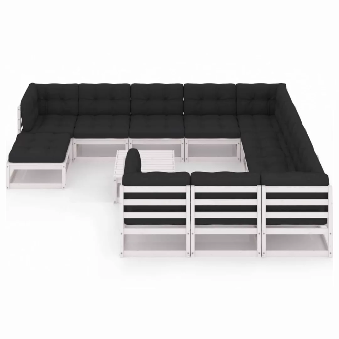 12-tlg. Garten-lounge-set Mit Kissen Weiß Kiefer Massivholz günstig online kaufen