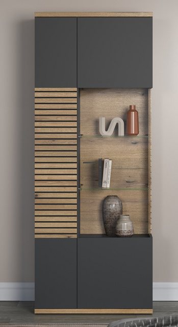 trendteam Vitrine Vitrine Hochschrank Norris, grau / Coast Evoke Oak, versc günstig online kaufen