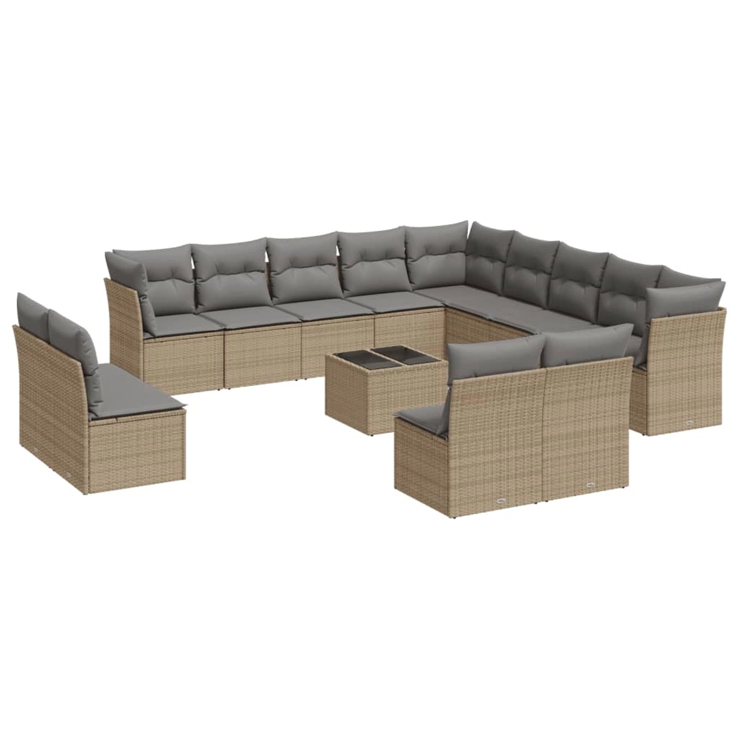 vidaXL 14-Tlg Garten-Sofagarnitur mit Kissen Beige Poly Rattan 3218499 günstig online kaufen