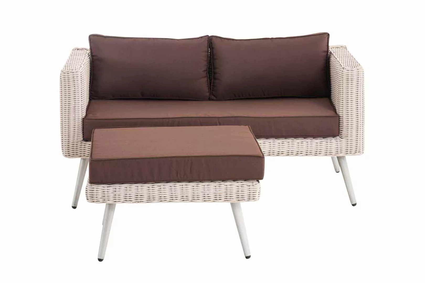 2er Sofa Molde Mit Fußhocker Rundrattan Perlweiß 40 Cm (hellgrau) Terrabrau günstig online kaufen