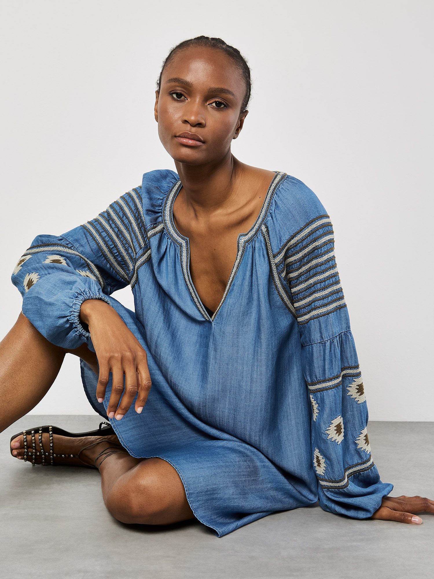 Apricot Minikleid Denim Sommerkleid, mit Stickerei günstig online kaufen