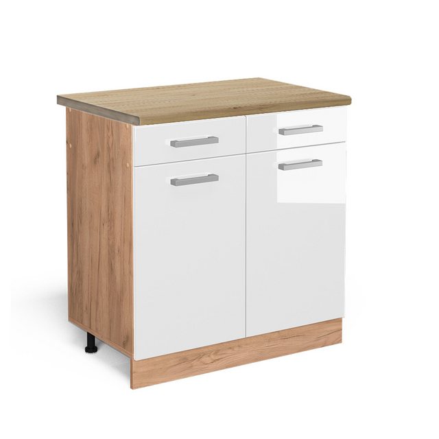 Vicco Unterschrank R-Line, Weiß Hochglanz/Goldkraft Eiche, 80 cm, AP Eiche günstig online kaufen