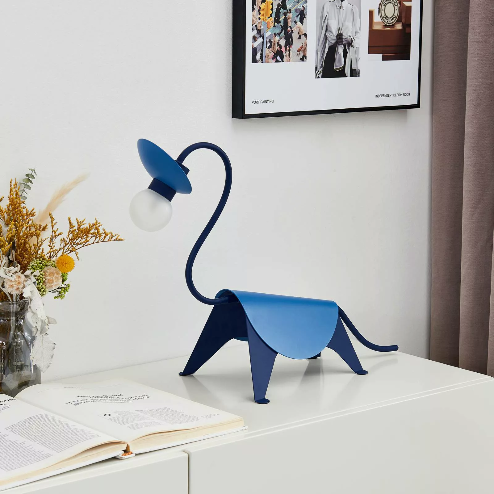 Lucande Tischlampe Idalina, Dino, blau, Stahl, 44 cm günstig online kaufen