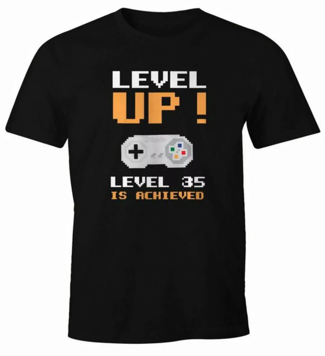 MoonWorks Print-Shirt Herren T-Shirt Geburtstag Level Up Pixel Controller R günstig online kaufen