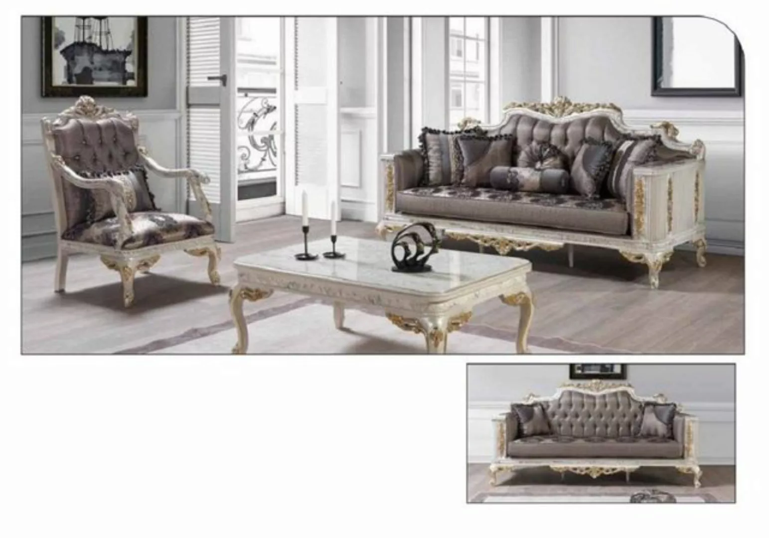 JVmoebel Sofa Chesterfield Sofa Couch 3er Barock Rokoko Couchen Samt Sofas günstig online kaufen