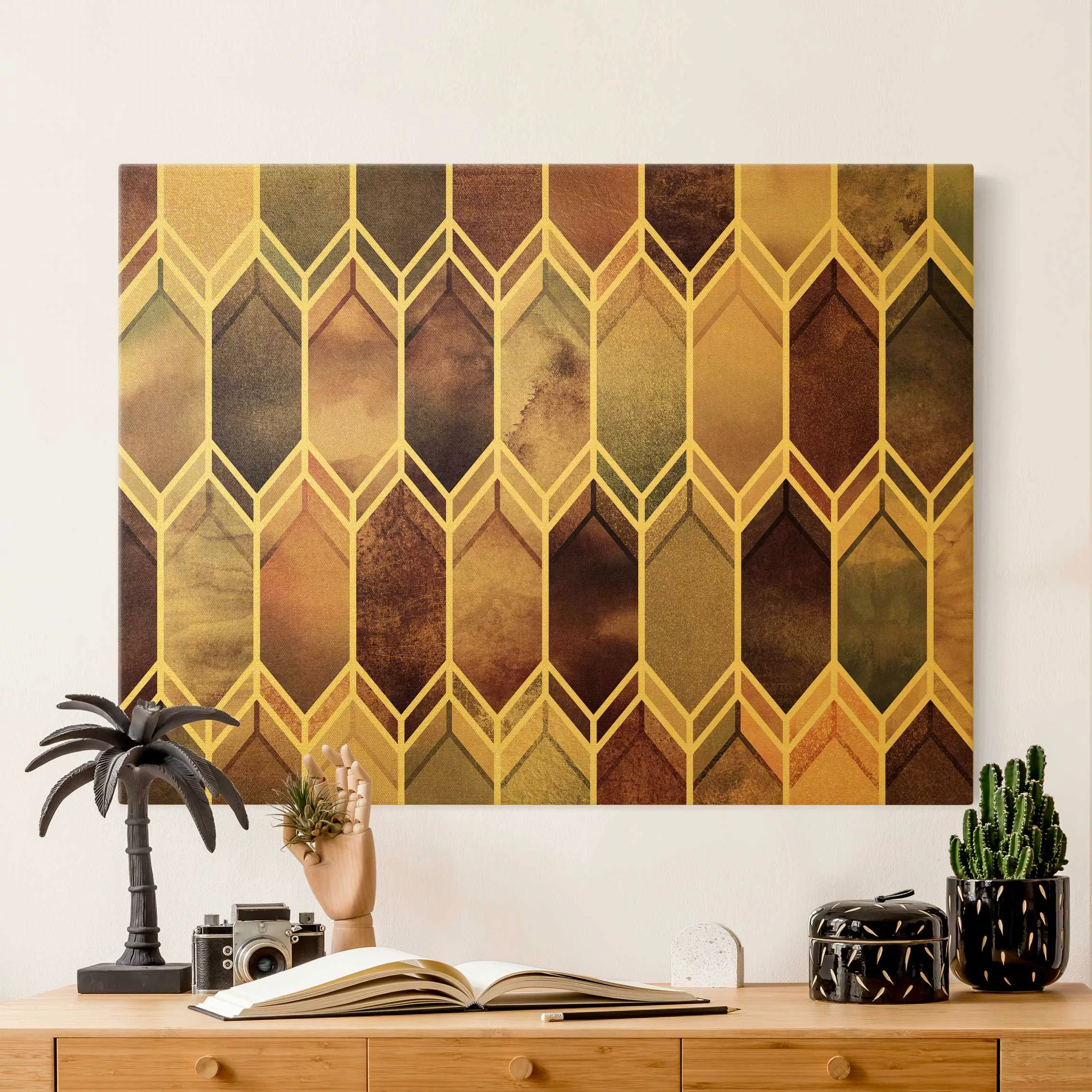 Leinwandbild Gold Goldene Geometrie - Glasmalerei Rosé günstig online kaufen