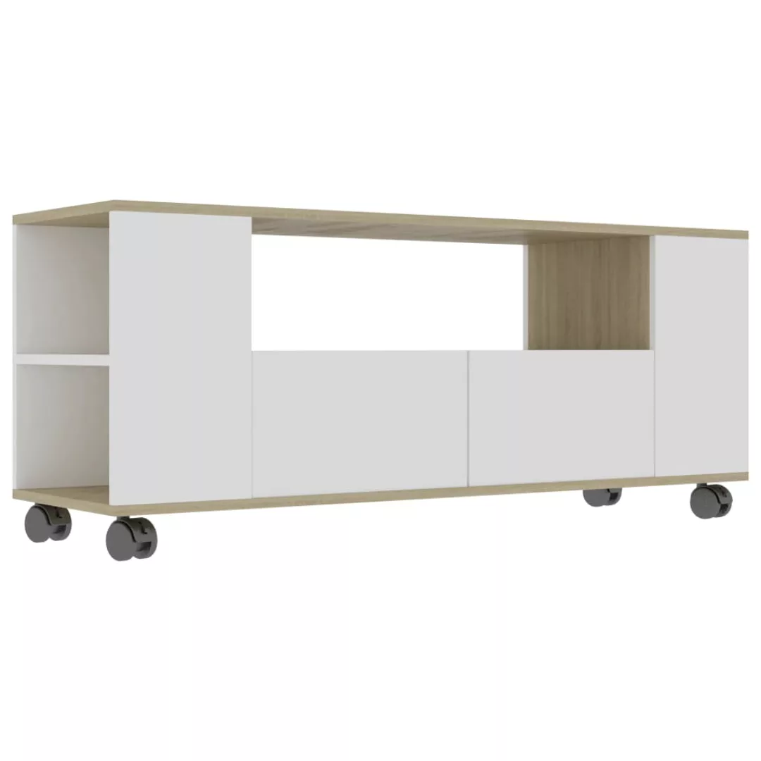 Tv-schrank Weiß Sonoma-eiche 120 X 35 X 43 Cm Spanplatte günstig online kaufen