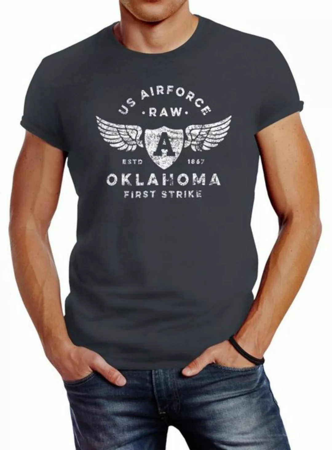 Print-Shirt Herren T-Shirt Print US Airforce Oklahoma Aviator Vintage-Shirt günstig online kaufen