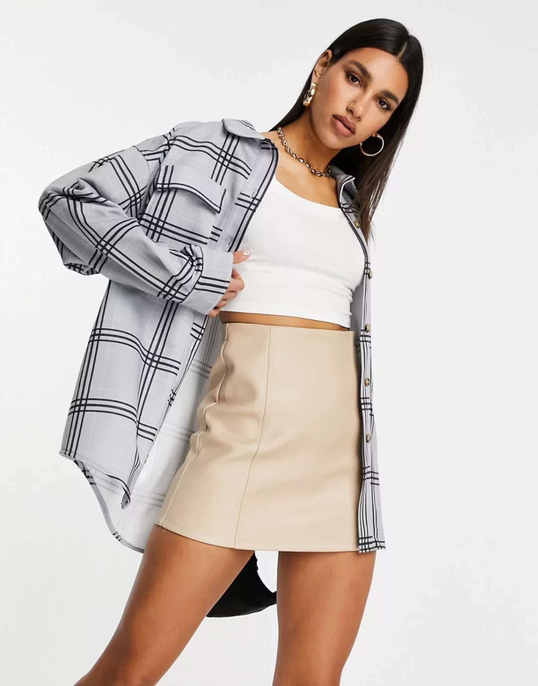 ASOS DESIGN – WFH – Anzug-Hemdjacke in Grau mit Karomuster günstig online kaufen