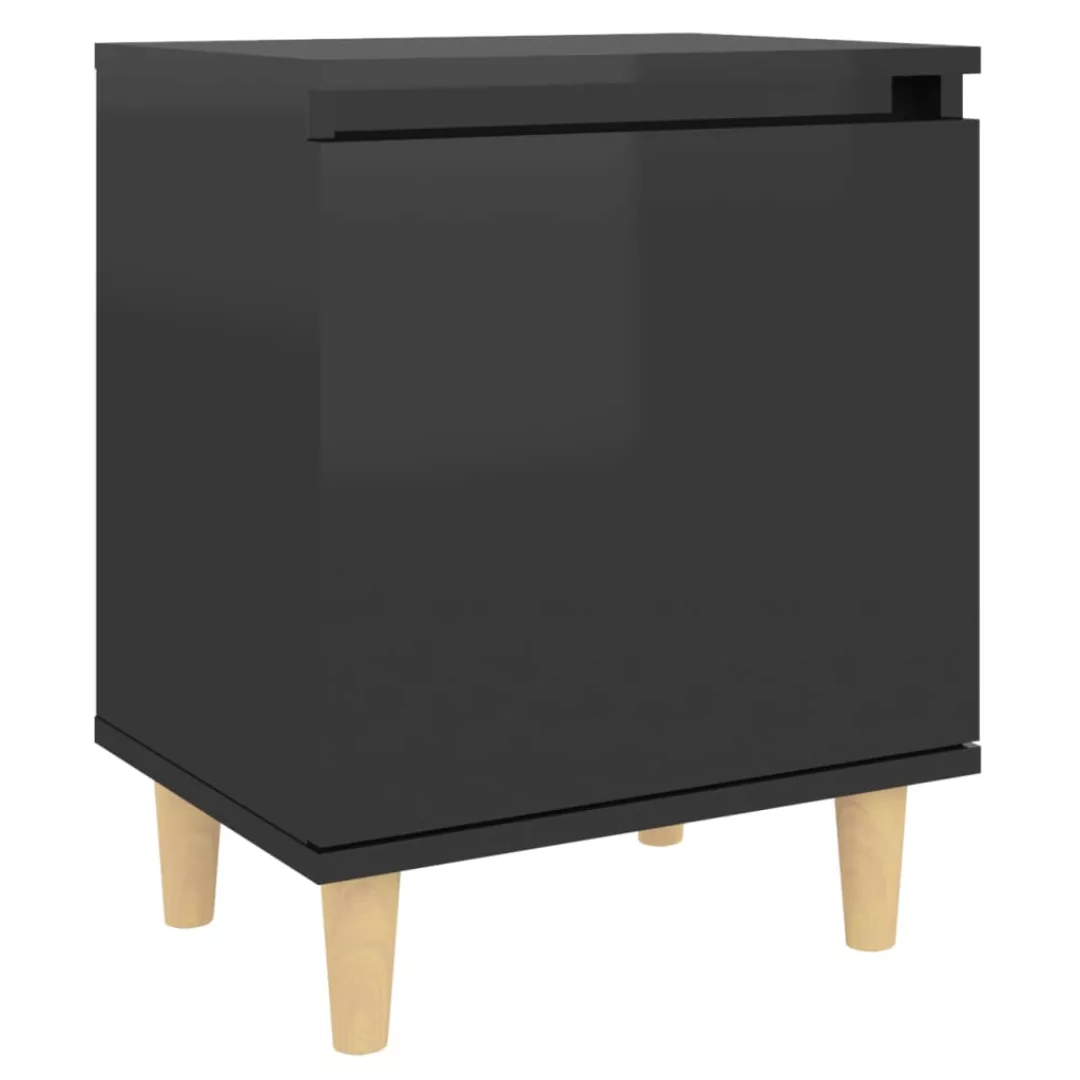 Nachttisch Mit Massivholz-beinen Hochglanz-schwarz 40x30x50 Cm günstig online kaufen