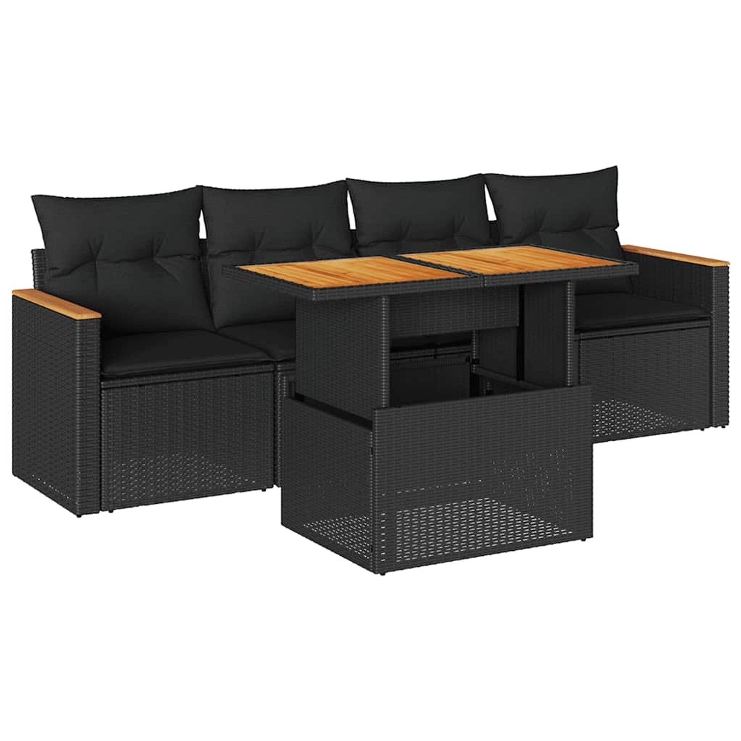 vidaXL 5-Tlg Garten-Sofagarnitur mit Kissen Schwarz Poly Rattan Akazie 3327 günstig online kaufen