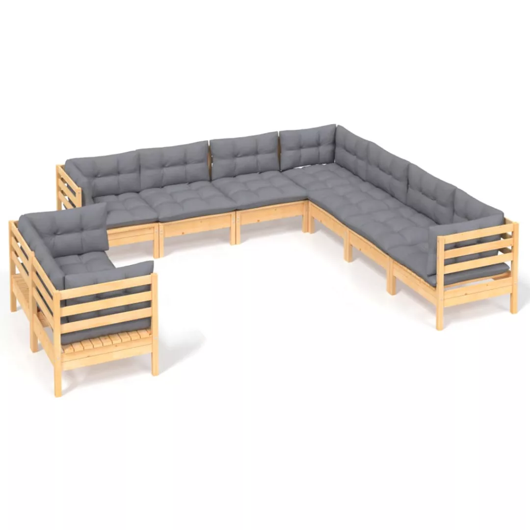 9-tlg. Garten-lounge-set Mit Grauen Kissen Massivholz Kiefer günstig online kaufen