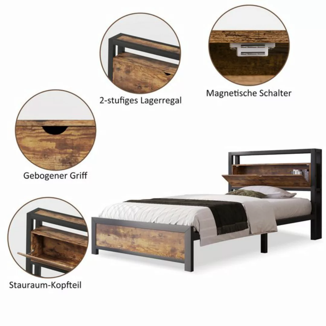 Rutaqian Bettgestell Metallbett Jugendbetten Doppelbett90 x 200 cm,Metall L günstig online kaufen