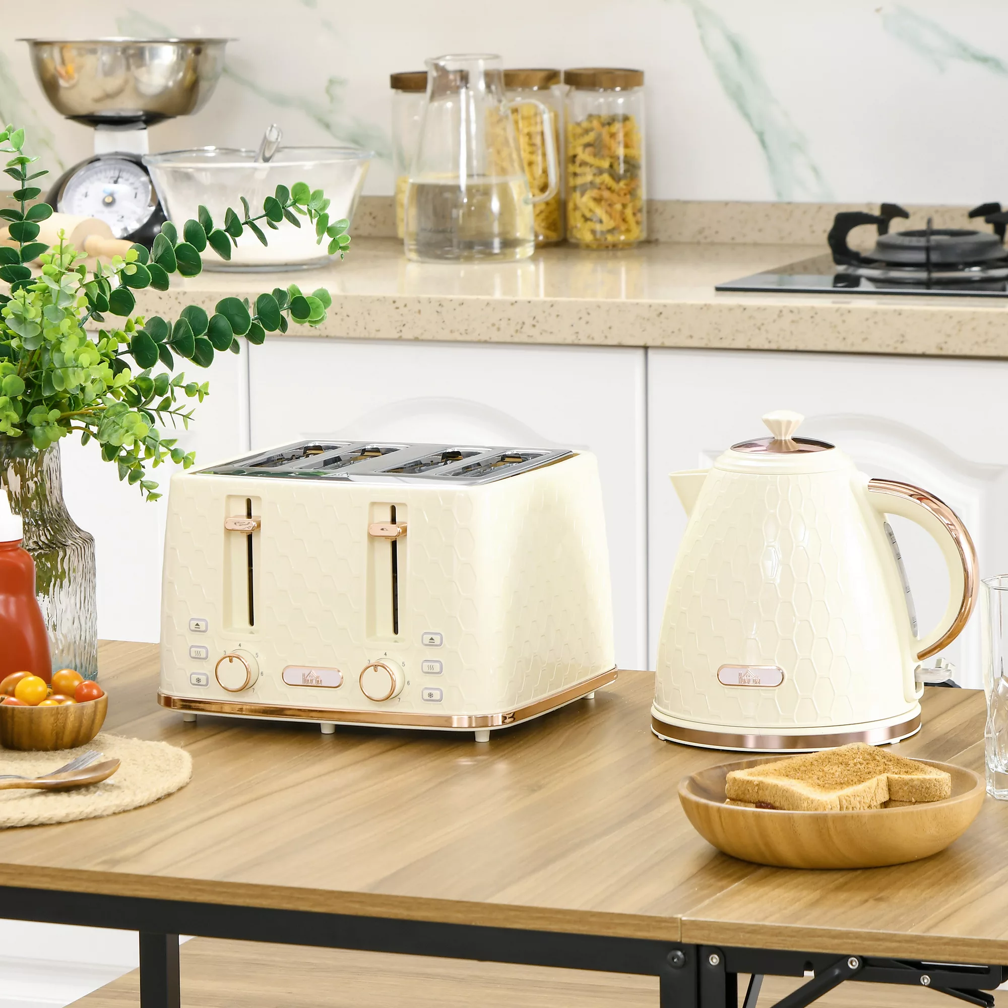 HOMCOM Wasserkocher mit Toaster 1,7L Wasserkocher 4 Toastscheiben Frühstück günstig online kaufen