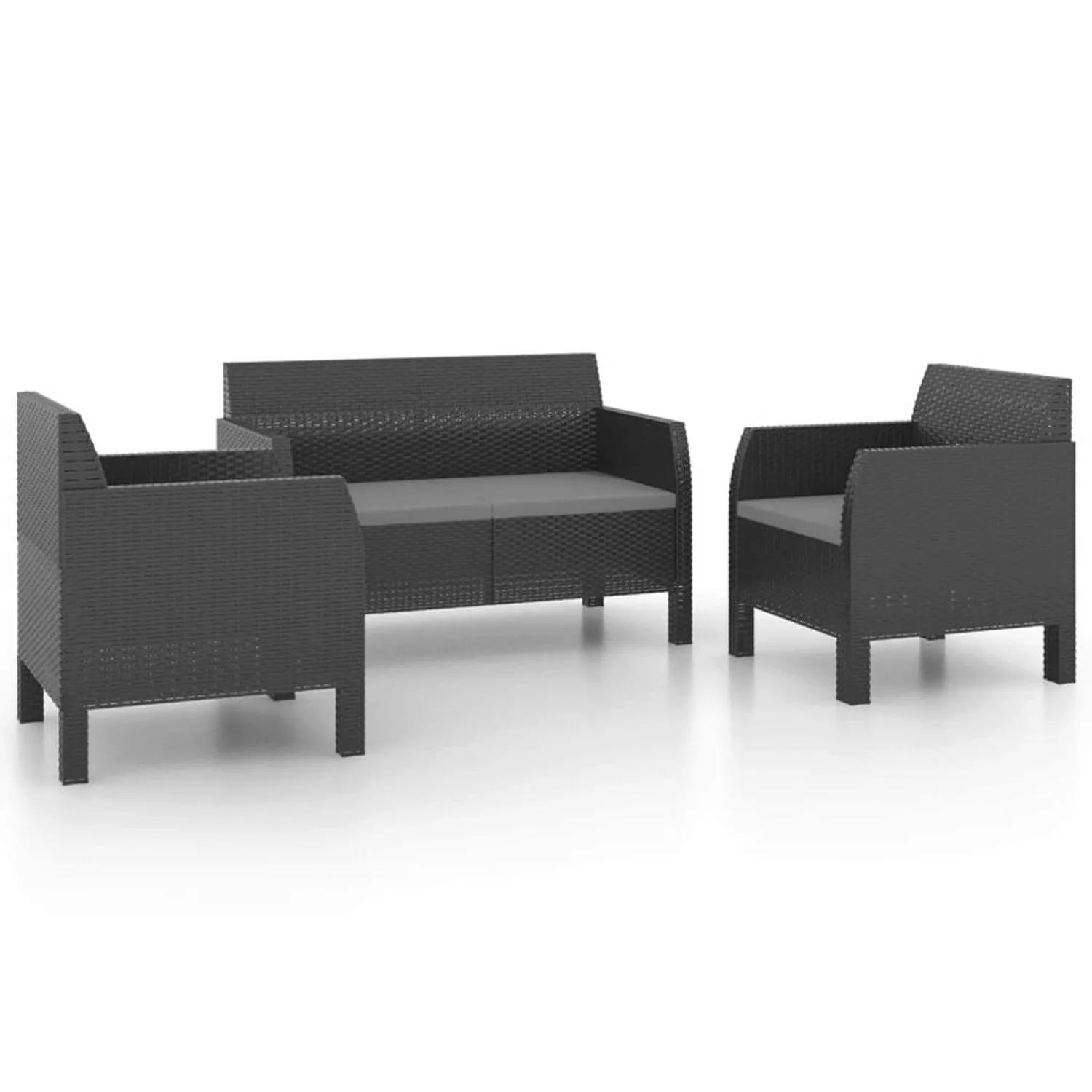 Vidaxl 3-tlg. Garten-lounge-set Mit Kissen Pp Rattan Anthrazit günstig online kaufen