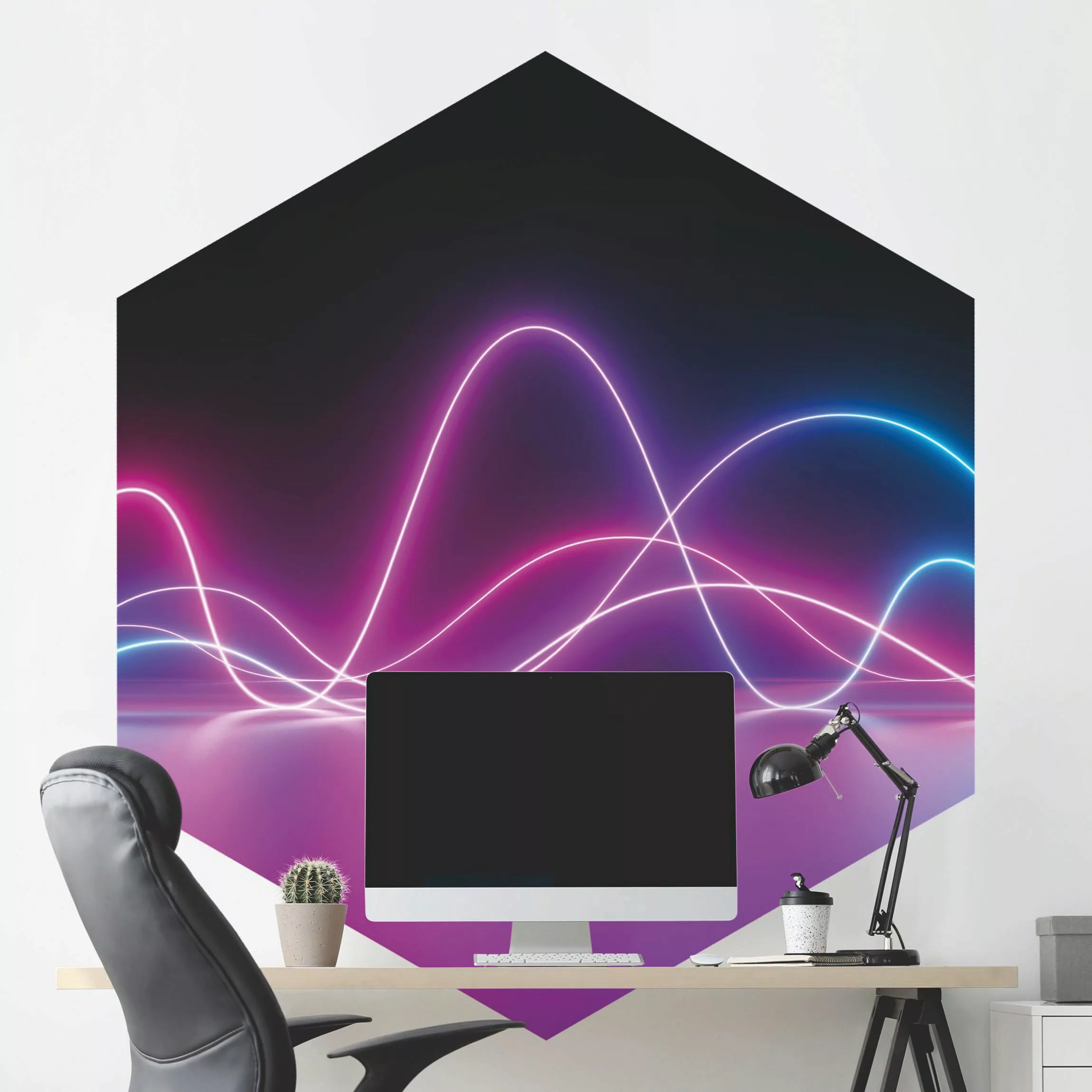 Hexagon Mustertapete selbstklebend Neonwellen günstig online kaufen