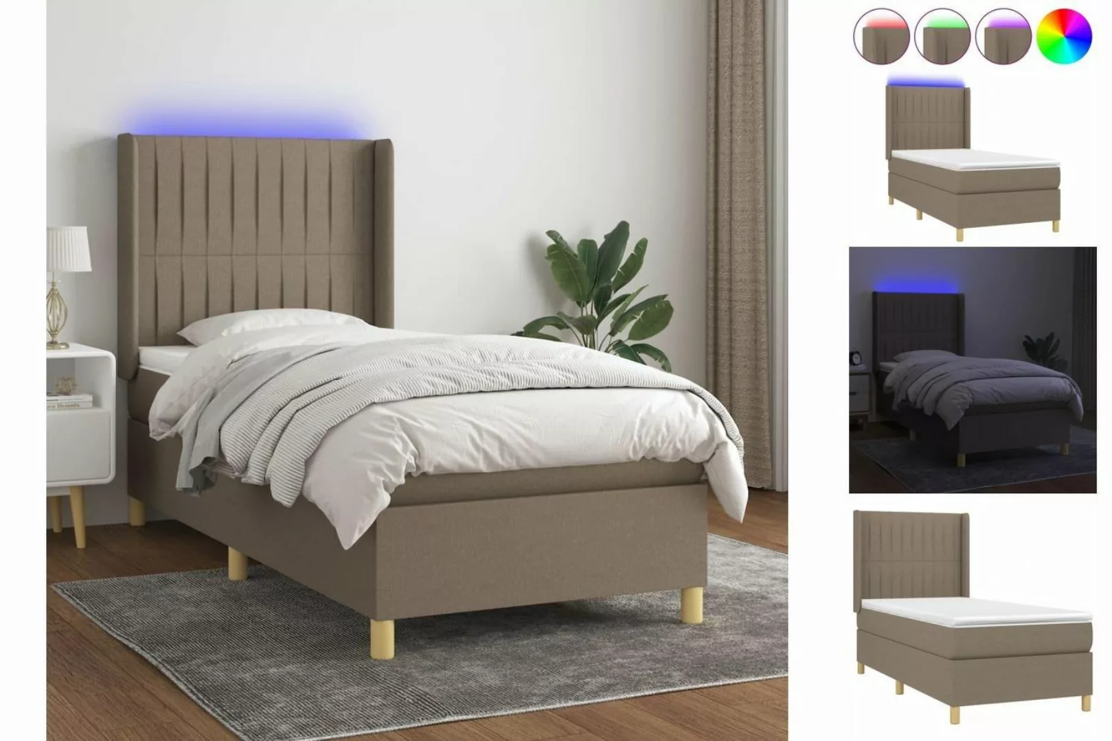 vidaXL Boxspringbett Boxspringbett mit Matratze LED Taupe 80x200 cm Stoff B günstig online kaufen