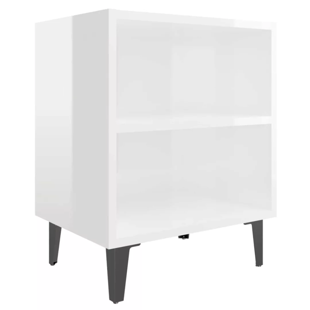 Nachttisch Mit Metallbeinen Hochglanz-weiß 40x30x50 Cm günstig online kaufen