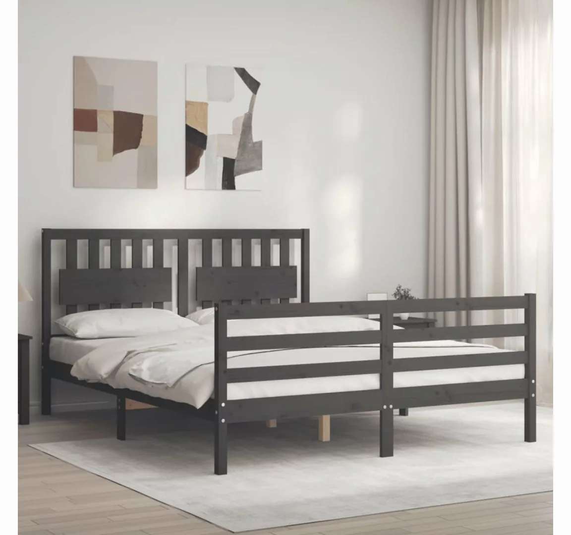 furnicato Bett Massivholzbett mit Kopfteil Grau 160x200 cm günstig online kaufen