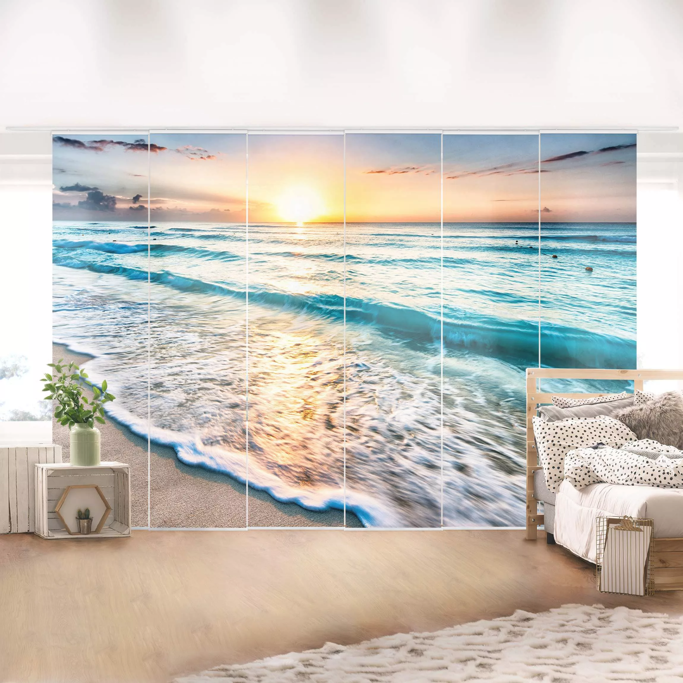 Schiebegardinen Set Natur & Landschaft Sonnenuntergang am Strand günstig online kaufen