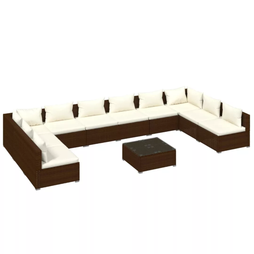 Vidaxl 11-tlg. Garten-lounge-set Mit Kissen Poly Rattan Braun günstig online kaufen