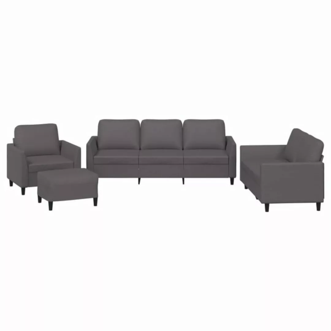 vidaXL Sofa, 4-tlg. Sofagarnitur mit Kissen Grau Kunstleder günstig online kaufen