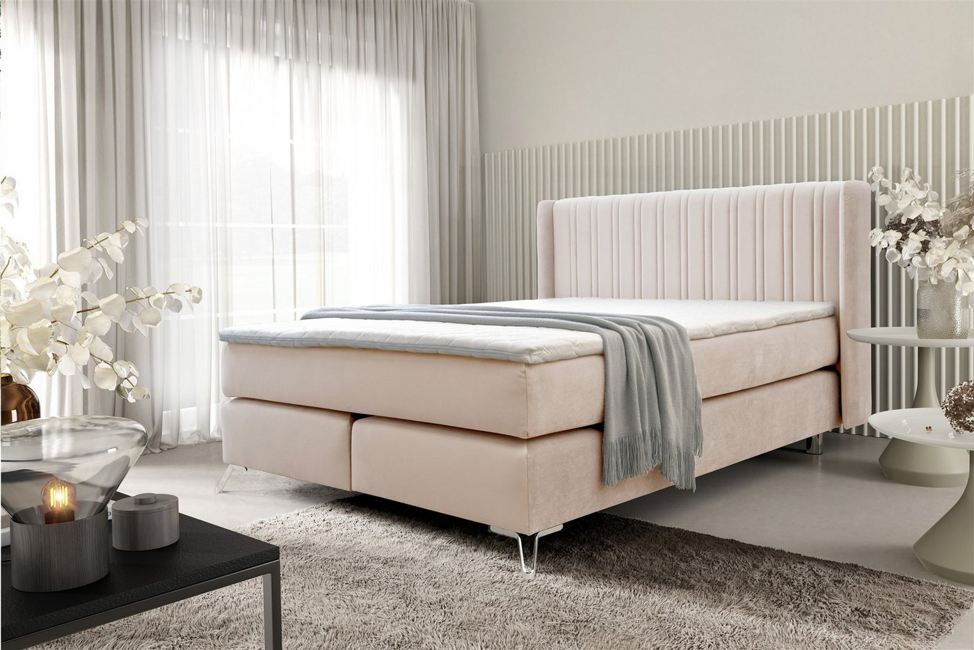 Fun Möbel Boxspringbett Schlafzimmerbett AGNUS in Stoff Salvador (inkl. Top günstig online kaufen