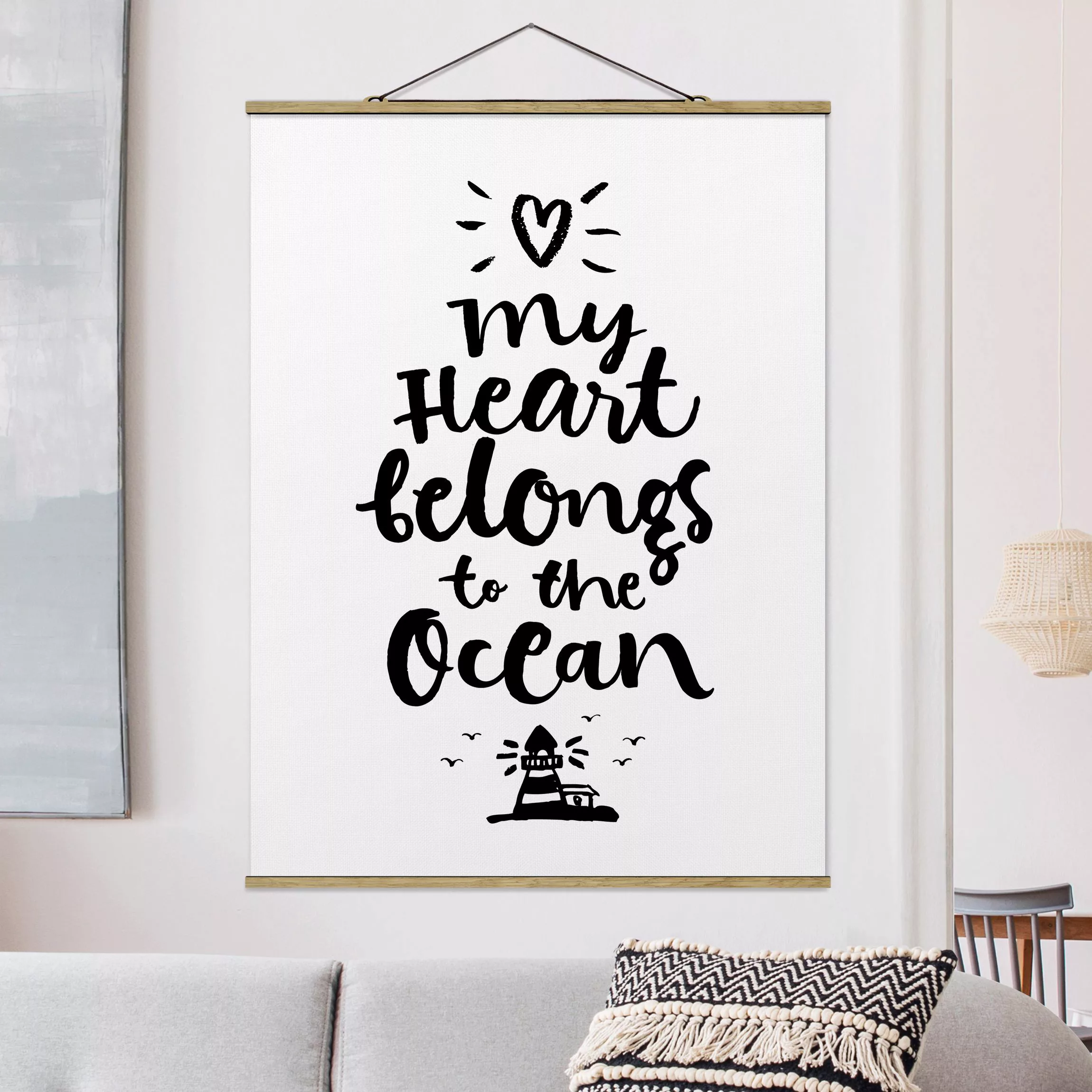 Stoffbild Spruch mit Posterleisten - Hochformat My heart belongs to the oce günstig online kaufen