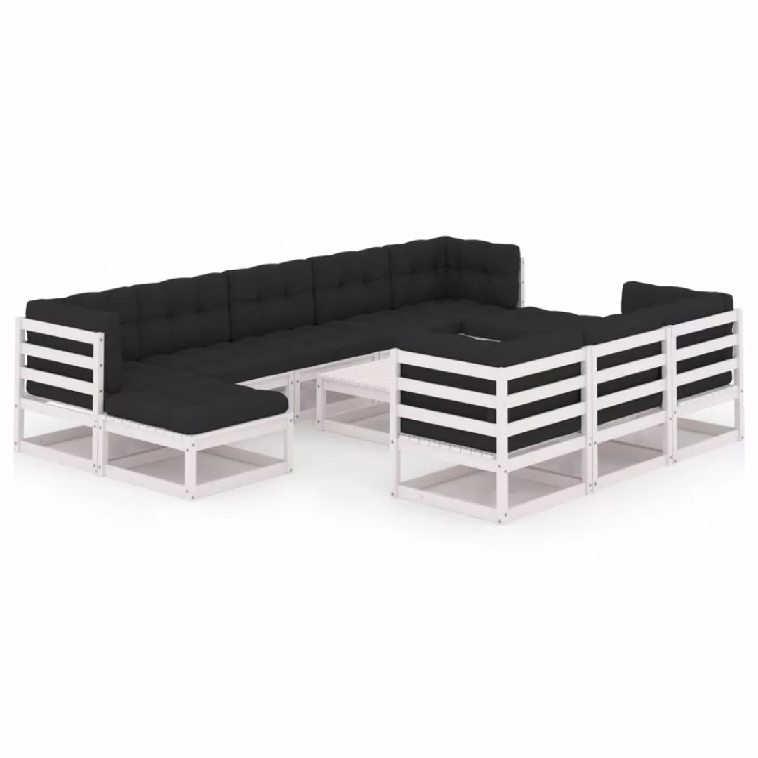 11-tlg. Garten-lounge-set Mit Kissen Weiß Kiefer Massivholz günstig online kaufen