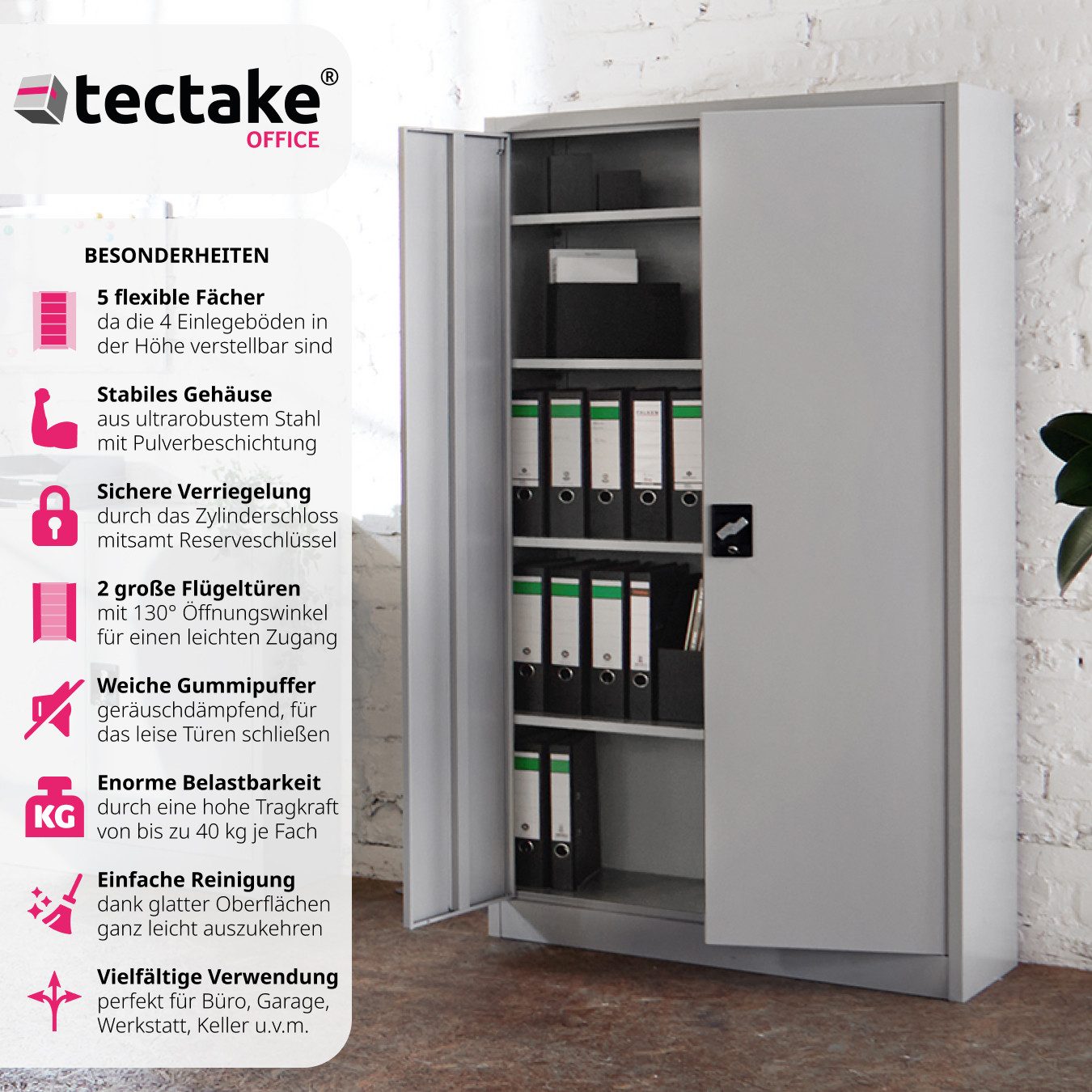 tectake Aktenschrank Büroschrank mit 5 Böden günstig online kaufen