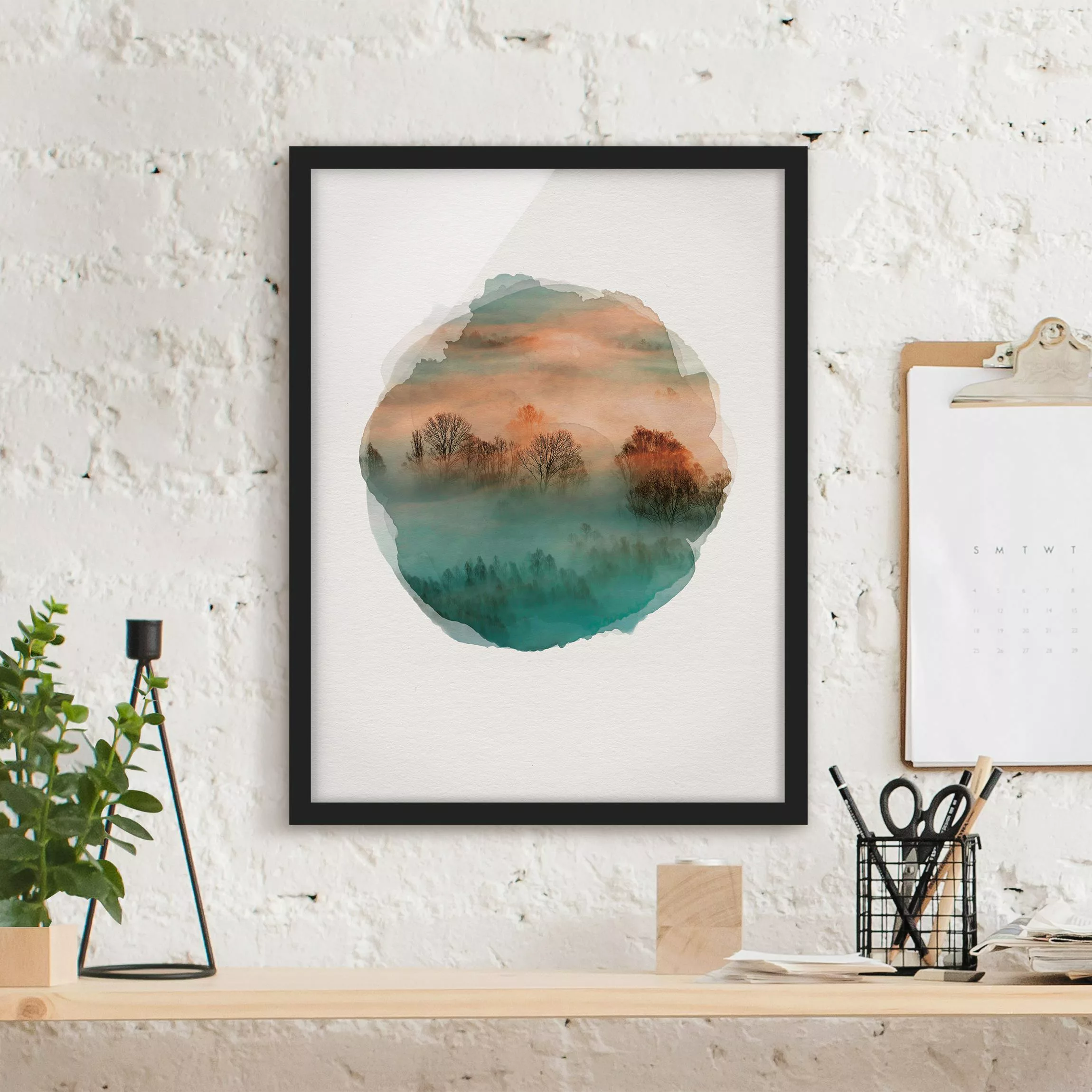 Bild mit Rahmen Natur & Landschaft - Hochformat Wasserfarben - Nebel bei So günstig online kaufen