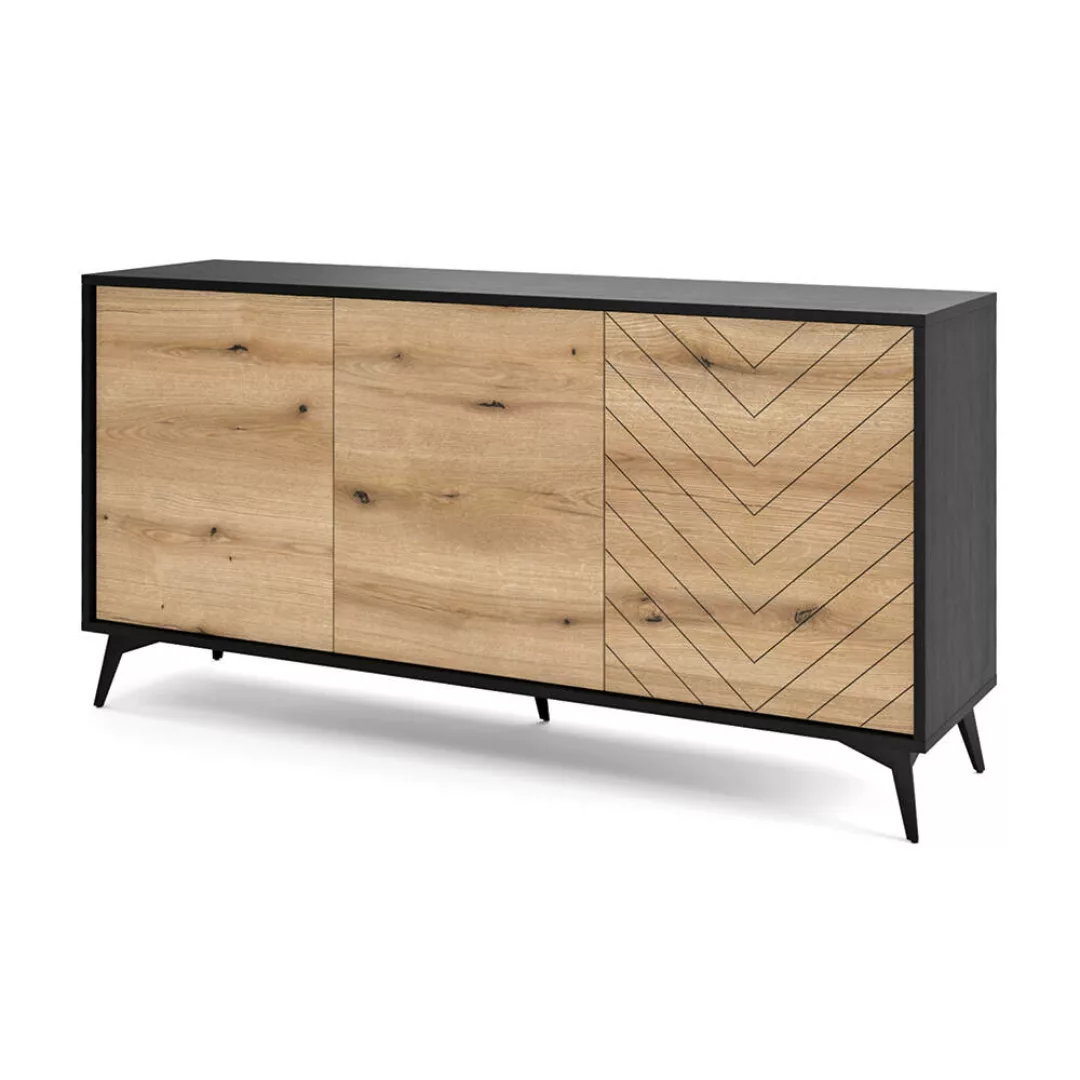 Sideboard 3 Türen schwarz mit Eiche DALE-160 günstig online kaufen