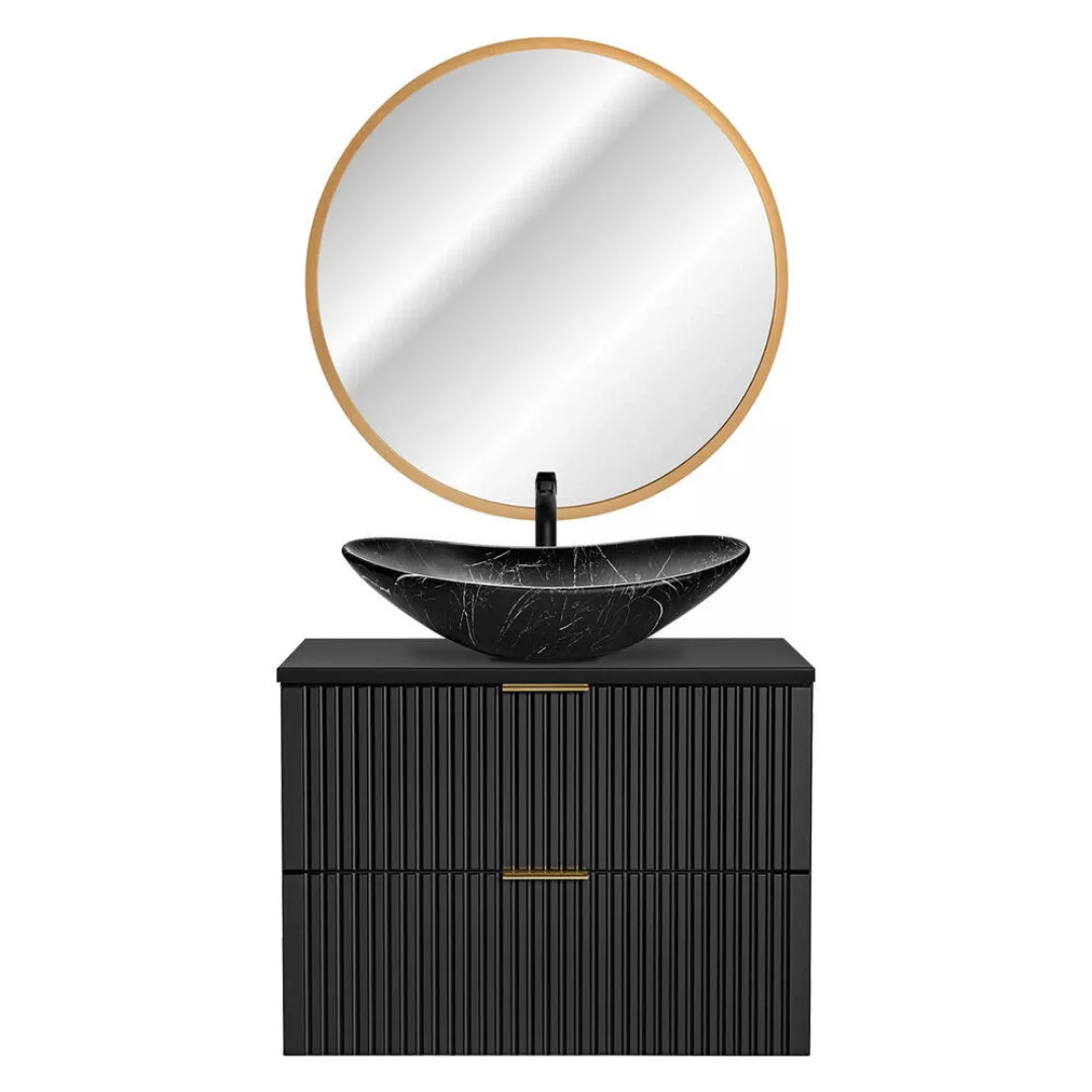 Waschplatz Set, 81cm, mit marmoriertem Aufsatzbecken und LED-Spiegel, matt günstig online kaufen