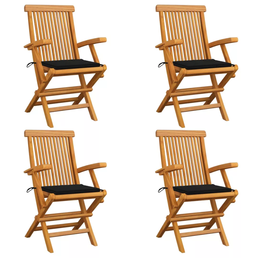 Gartenstühle Mit Schwarzen Kissen 4 Stk. Teak Massivholz günstig online kaufen