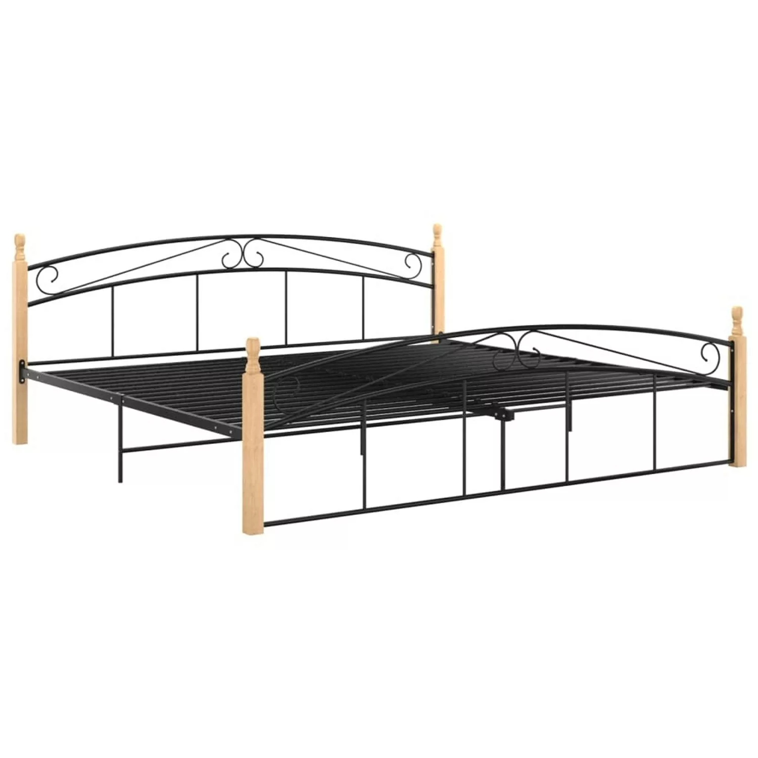 Bettgestell Schwarz Metall Und Massivholz Eiche 200x200 Cm günstig online kaufen