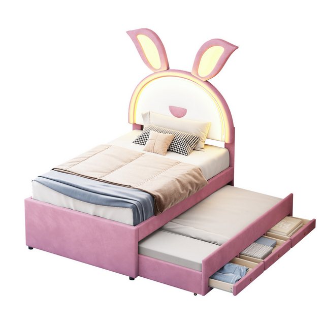 MODFU Kinderbett Gästebett Stauraumbett Polsterbett 90 x 200 cm (mit auszie günstig online kaufen